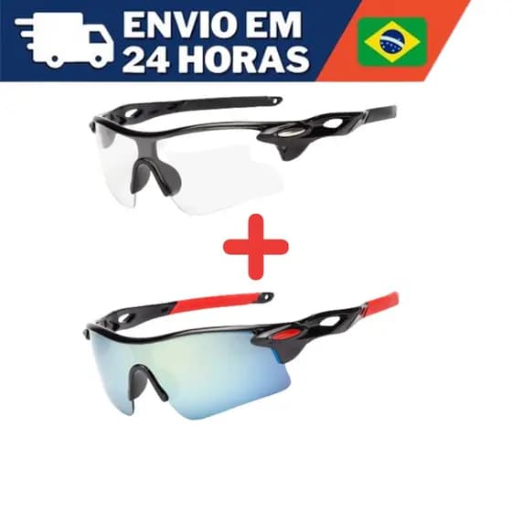 Kit 2 Óculos de Ciclismo Diurno + Noturno Bike MTB Esporte Oculos Bicicleta Corrida Vôley de Praia