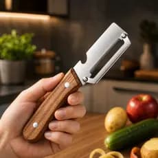Descascador de legumes 2 em 1 inox com Cabo de Madeira Descascador/fatiador multifunc para Cozinha 🔪
