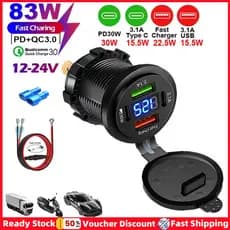 Carregador Rápido De Telefone Para Carro 83W Tomada PD 30W Carregamento 22.5W Dual USB + Type C 4 Portas Adaptador De En