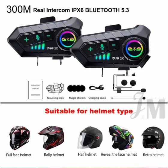 Intercomunicador De Capacete 2.4GHz Bluetooth 5.3 IP67 Intercomunicador Capacete Fone De Ouvido Para Motocicleta É Adequado Intercomunicação Frontal E Traseira Embutido