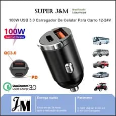 200W Carregador Veicular Turbo USB 3.0 PD 3.0 Carregador Carro Tipo C Para Mini Xiaomi Huawei IOS