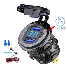 QC 3.0 36 W Tomada De Carregador De Carro Dual USB Carga Rápida Do Carro Soquete Com Interruptor Voltímetro Para 12 V/24 Motocicleta ATV Barco