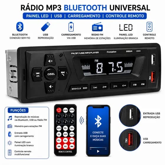 Radio Mp3 Bluetooh Com Controle