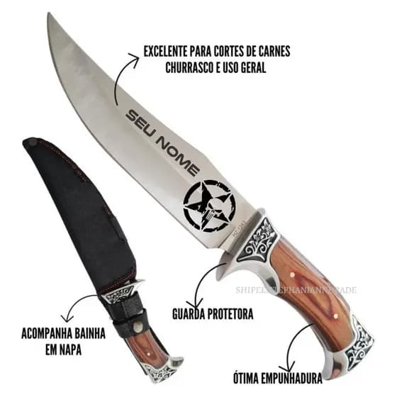 Faca De Caça Pesca Churrasco Luxo Personalizada com seu Nome