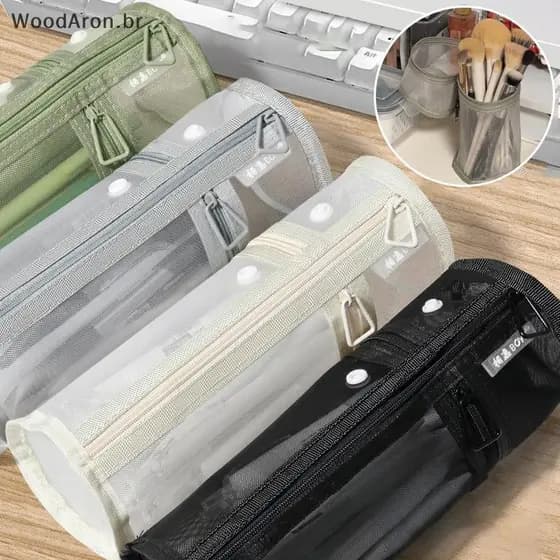 WoodAron Malha Dupla Utilização Bolsa De Armazenamento De Pincel De Maquiagem Estojo Portátil Simples Suporte De Balde D