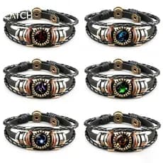 Captura 12 Constelações Signo Do Zodíaco Couro Preto Tecido Cúpula De Vidro Joias Punk Homens Pulseira Você