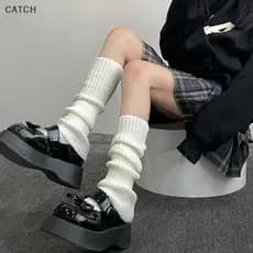 Capture Y2K Polainas Femininas Japonês Lolita Meias Longas Lã Malha Pé Capa Braço Mais Quente Outono Inverno Crochê Heap
