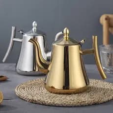Bule De Chá De Aço Inoxidável 1L Com Filtro Dourado-Chaleira Para Fogão De Café Casa De Hotel