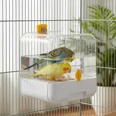 Bandeja De Comida Para Pássaros Suspensa Anti-Respingos 2 Em 1-Tigela De Banho E Alimentação Papagaio