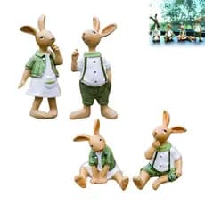 Estátuas De Coelho De Resina 2 Peças Conjunto Delicado Verde Decoração De Páscoa Para Festa Em Casa De Férias