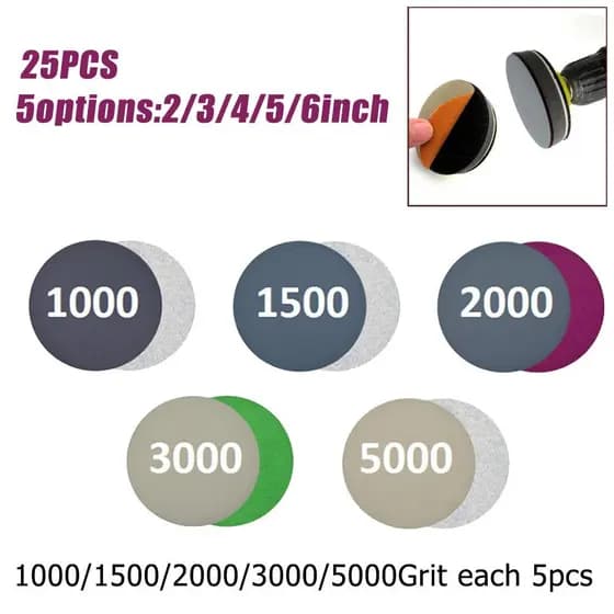 25Pcs 2 3 4 5 6 Polegadas 1000/1500/2000/3000/5000Grit Discos De Lixa A Seco Úmido