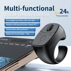 BT5.3 Anel De Dedo Mouse Sem Fio Obturador De Câmera Botão Selfie Virador De Página (Preto) [covdes.br]