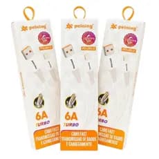 Cabo Turbo Reforçado Peining 6A para iPhone – Carregamento Ultrarrápido - BRANCO