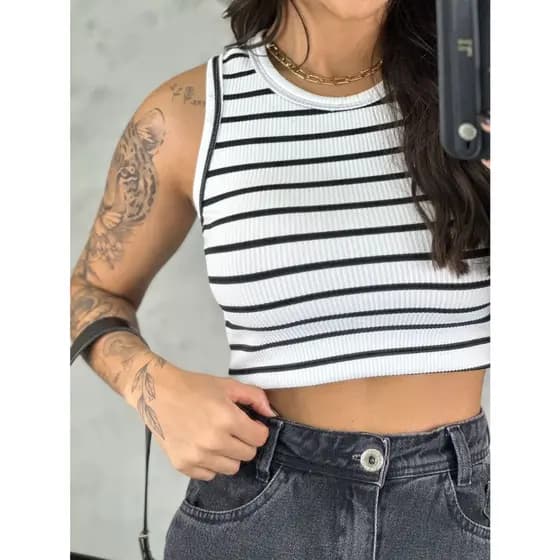 Cropped Blusa Regata Listrada Blogueira Minimalista - C4