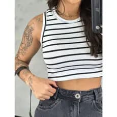 Cropped Blusa Regata Listrada Blogueira Minimalista - C4