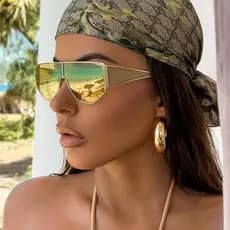 Novo Popular Metal Grande Quadro De Uma Peça Punk Feminino Óculos De Sol Marca Designer Masculino Tons Viagem Ao Ar Livr