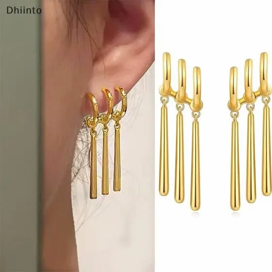 [Dhiint] 1 Par Zoro Anime Brincos Mulheres Homens Cosplay Piercing Joias Moda Falso Triplo Brinco Pendurado Longo Em
