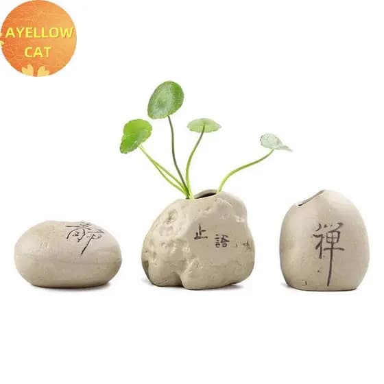 AYellowcat Mini Vaso De Cerâmica Imitado Pedra Arranjo De Flores Decoração Hidropônica Plantas Estilo Chinês Zen De Escr