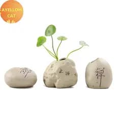 AYellowcat Mini Vaso De Cerâmica Imitado Pedra Arranjo De Flores Decoração Hidropônica Plantas Estilo Chinês Zen De Escr
