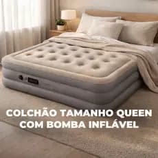 Colchão Inflável Casal Queen 220kg 127v Bomba Embutida Bege