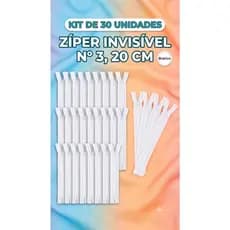 kit 30 ziper invisivel de 20cm branco poliester