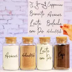 Kit Cantinho do Café - 4 Potes de vidro + Cartela Completa | Pote de vidro Hermético 830ml