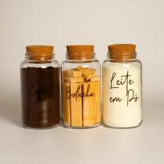 Kit Cantinho do Café - Café, Leite em Pó e Bolacha | 3 potes de Vidro 830ml com Tampa Rolha