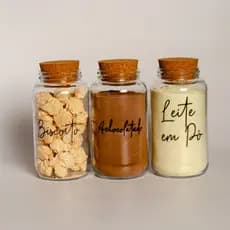 Kit Cantinho do Café - Achocolatado, Leite em Pó e Biscoitos | 3 Potes de Vidro 830ml p/ Mantimentos