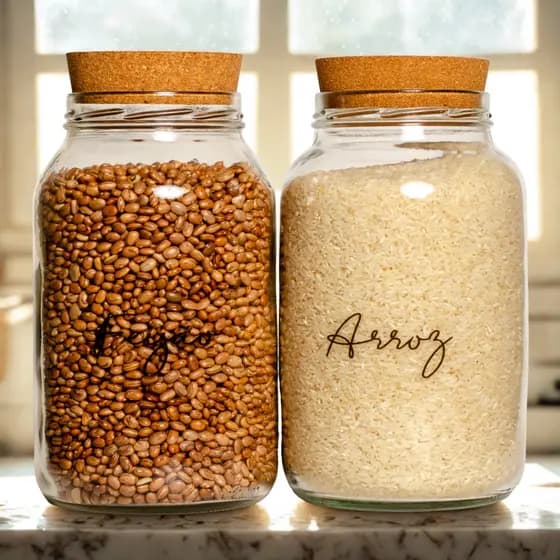 Kit 2 Potes de Mantimentos 3,2 litros Vidro | Porta Arroz e Feijão | Pote de vidro Hermético