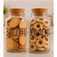 2 Potes de Vidro Biscoito + Bolacha 830 ml | Pote Hermético com adesivo Grande opcional | Cantinho do Café