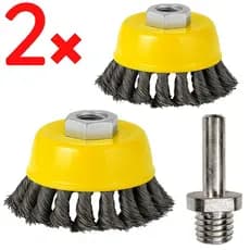Kit 2 Escova Rotativa De Aço P/ Furadeira Lixadeira 64mm + Adaptador M14