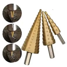 Kit 3 Broca Escalonada Espiral Aço Titânio 4 a 32mm Titânio Perfuração Metal