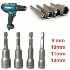 Kit Jogo 4 Soquete Bits Canhão Parafusadeira 8 10 11 13mm Magnetico