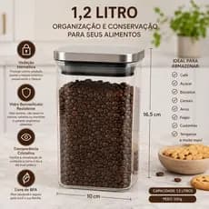Pote Hermetico Vidro Retangular Tampa Inox 12 Litros Armazenamento Seguro Conservacao Alimentos