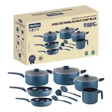 Conjunto Panelas Antiaderente 9 Peças Azul Revestimento Durável Fácil Limpeza