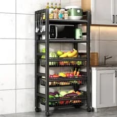 Fruteira Organizadora Multiuso Com Rodízios Prática Portátil Cestos Preta