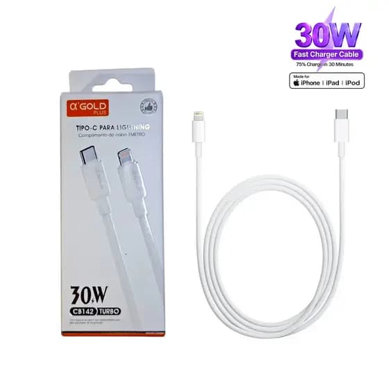 Cabo Tipo-C para Lightning iPhone 30W Turbo | Carregamento Rápido + Transferência de Dados