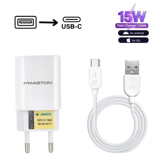 ⚡ Carregador Rápido 15W H’Maston + Cabo Tipo C | USB Duplo 2 Portas | ANATEL | Envio Imediato
