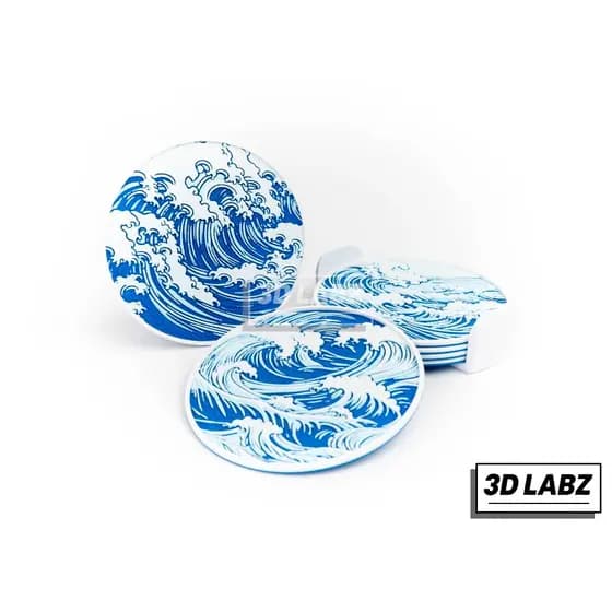 Kit 4 Porta Copos Onda Japonesa Kanagawa Com Suporte Descanso de Mesa Decorativo | Grande Onda Kanagawa Oriental |