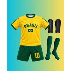 Conjunto Infantil de Futebol com meião e caneleira brasil 2026