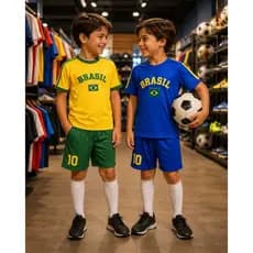 Kit 02 Conjuntos Infantil de Futebol Amarelo e Azul menino e menina 02 ao 14