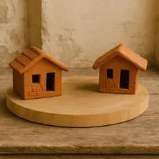 Kit 2 Casinhas Casa De Barro Jardim Enfeites Para Sala Decoração