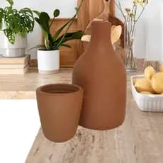 Garrafa Jarra De Agua Fresca Com Copo Cerâmica Artesanal Liso