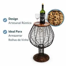 Porta Rolhas De Vinho Rustica Mesinha Taça Decorativa Adega