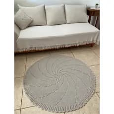 Tapete de Crochê Redondo Grande Cinza Oásis – 1m 20cm Tapete para Quarto de Bebê, Sala Estilo Boho Chic, Tapete Inverno