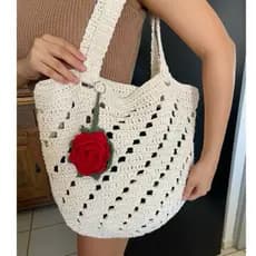 Bolsa de Crochê Cru Moínho – Bolsa de Praia Estilo Boho Chic Feita à Mão 43x36