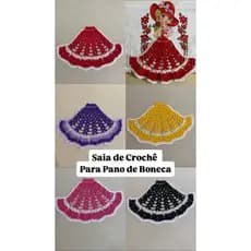 Saia de Crochê para Pano de Boneca – Saia Pano de Bonequinha, Vestido de Crochê Baiana para Pano Decorativo Baianinha