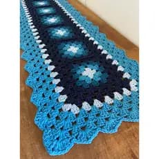 Caminho de Crochê Azul Square 106cm x 29cm – Trilho de Crochê Azul – Feito à Mão Barbante