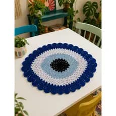 Toalha de Crochê Olho Grego (85x82) Centro Mesa de Crochê, Centrinho de Mesa Tons de Azul Feito à Mão