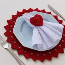 Kit Porta Guardanapo Coração de Crochê Mesa Posta Romântica Coraçãozinho Crochê Anel Argola Prendedor de Guardanapo